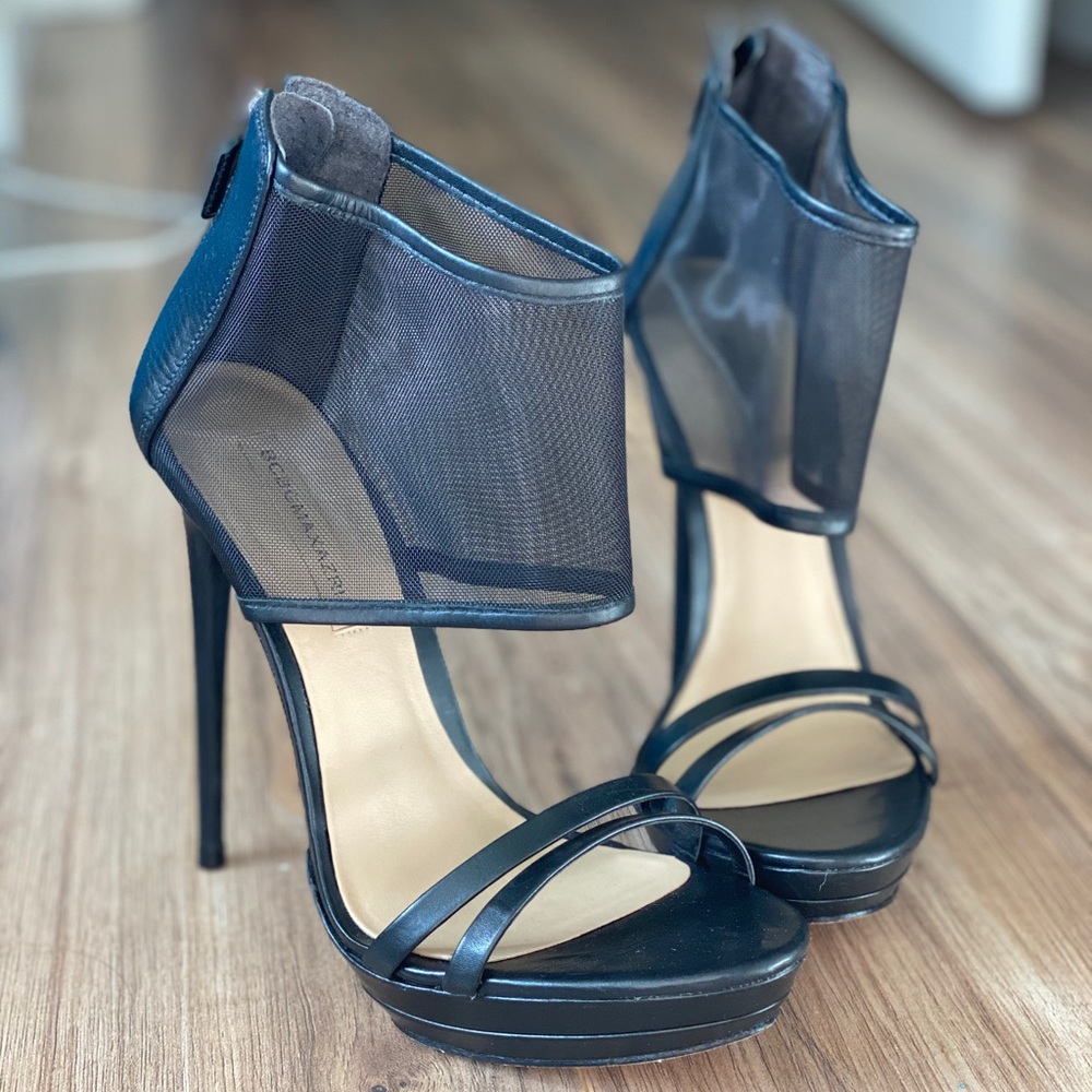 BCBGMaxAzria Ferned Black Mesh Cuff Stiletto Heels